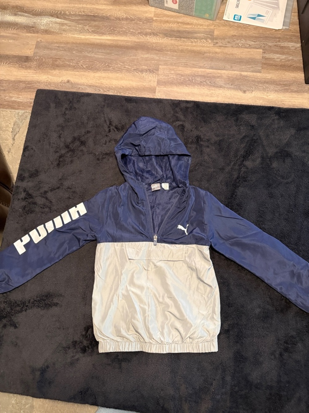 Puma Navy and Light Gray Half-Zip Hooded Windbreaker